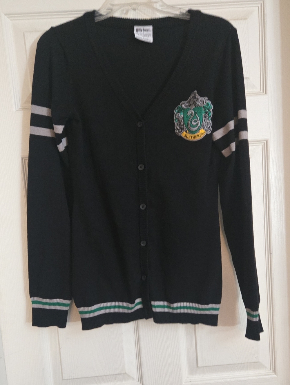 Harry Potter Slytherin Cardigan Sweater House Crest Black, Sz M